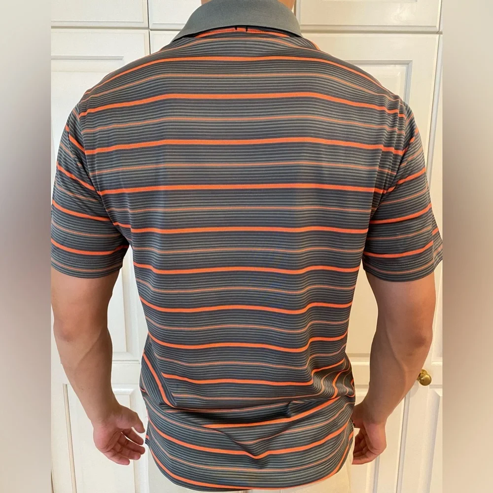 Nike golf polo shirt Gray orange Stripes Dry-fit short sleeve men's S